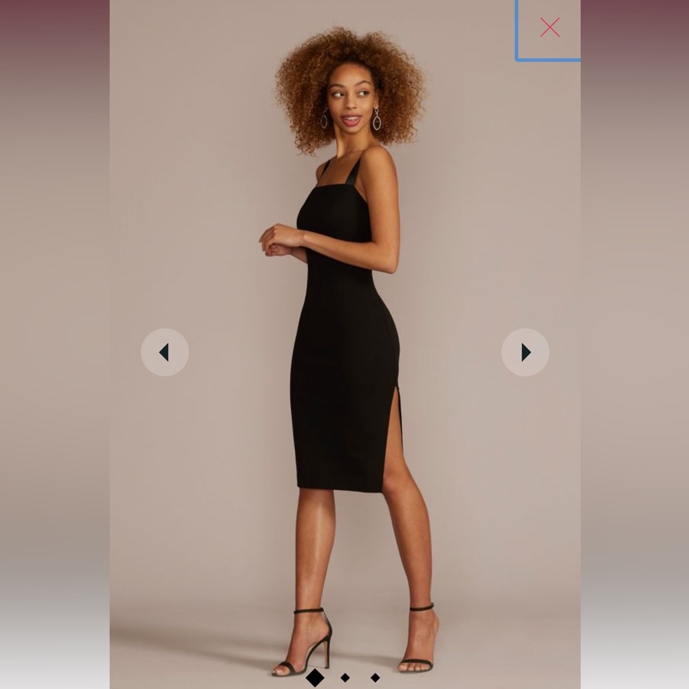 Square Neck Stretch Crepe Midi Dress